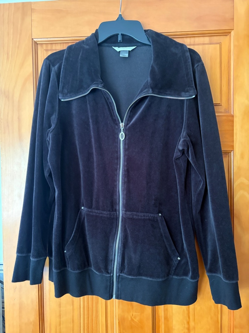 Christopher & Banks Black Velour Zip Jacket Sz L